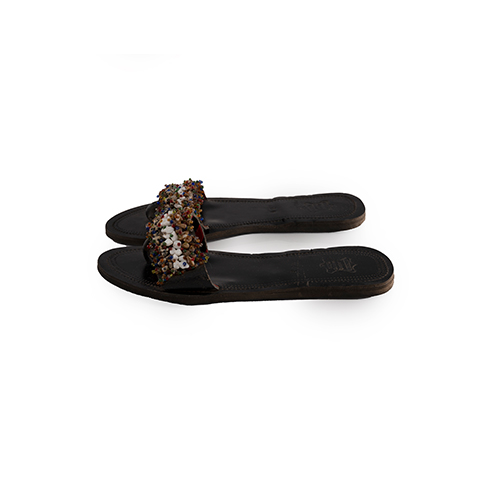 Leather Sandals Laced With Stone Beads